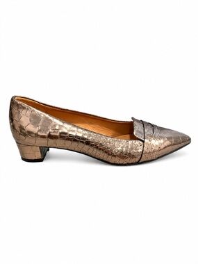 Kurt Geiger London Silver Metallic Reptile Pointed Heel Loafer